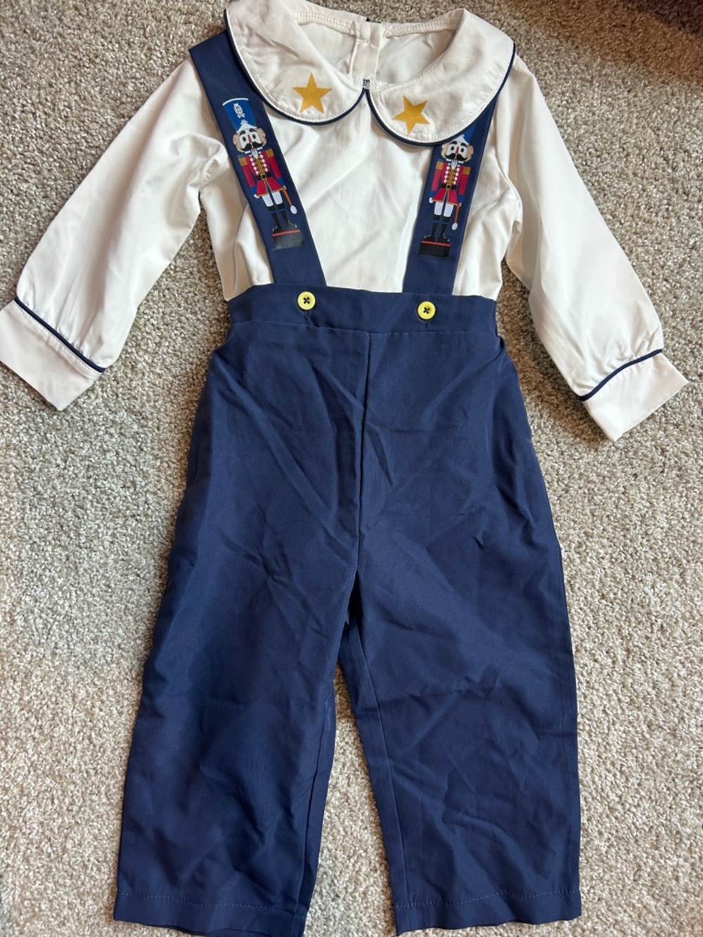 White and Navy Nutcracker Suspender Pants Set - Kids Bottoms